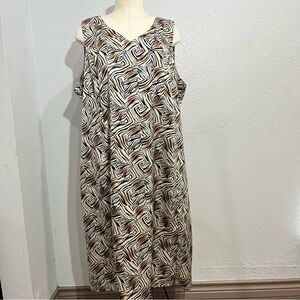 HBS Sleeveless Geometric Print Shift Dress in Cream and Black Sz 24W